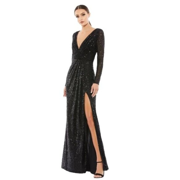 Mac Duggal Dresses & Skirts - Mac Duggal Womens Size 12 Black 26490 Sequin Long Sleeve Formal Gown Dress New